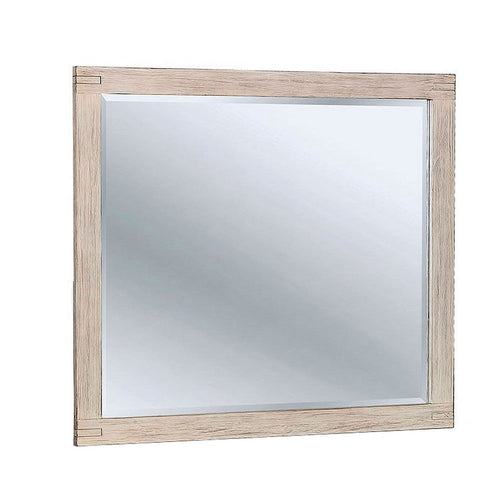 44 Inch Rectangular Rustic Wooden Frame Mirror, Brushed White