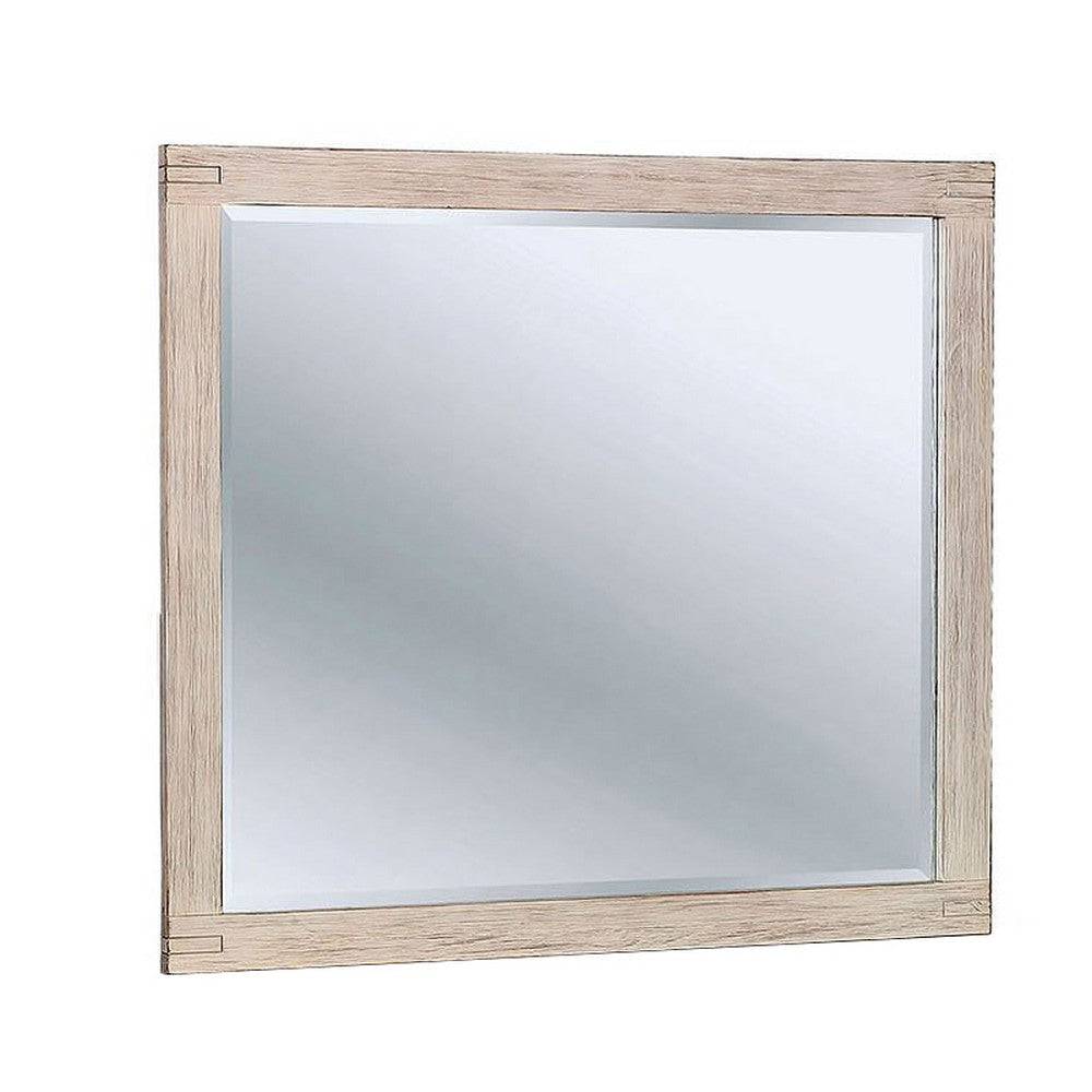 44 Inch Rectangular Rustic Wooden Frame Mirror, Brushed White