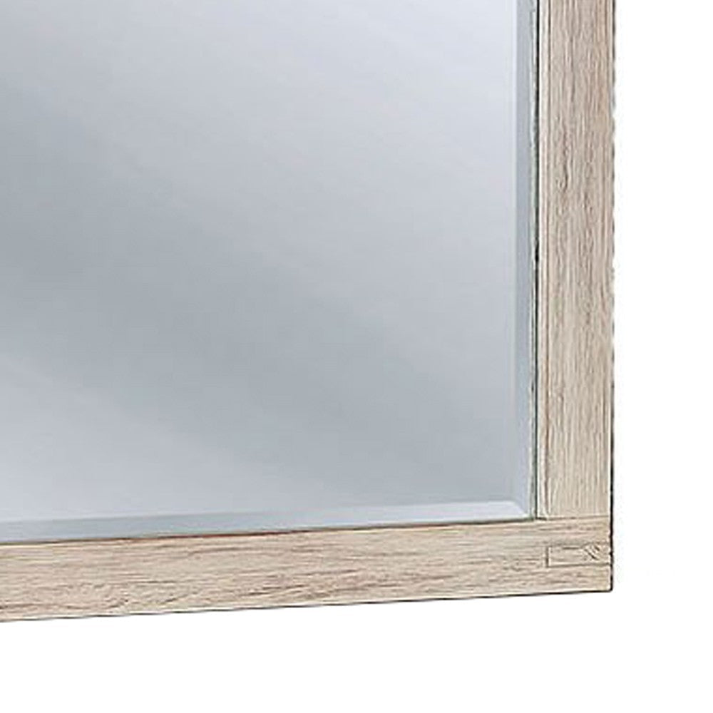 44 Inch Rectangular Rustic Wooden Frame Mirror Brushed White BM233750