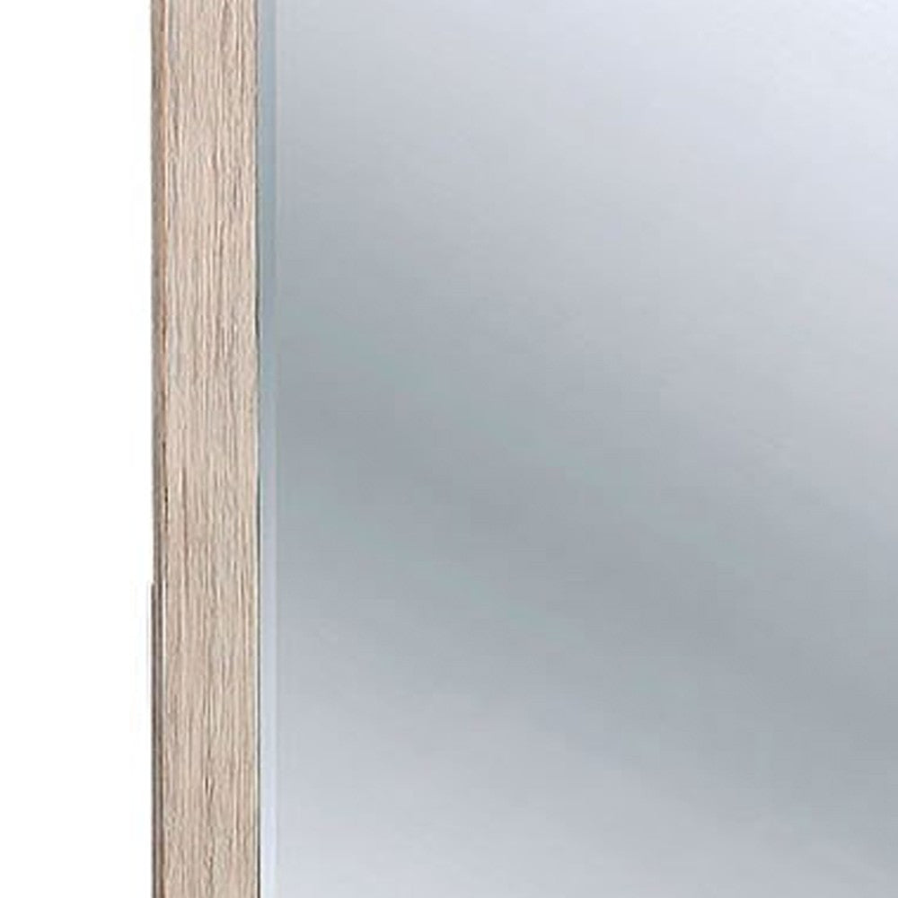 44 Inch Rectangular Rustic Wooden Frame Mirror Brushed White BM233750