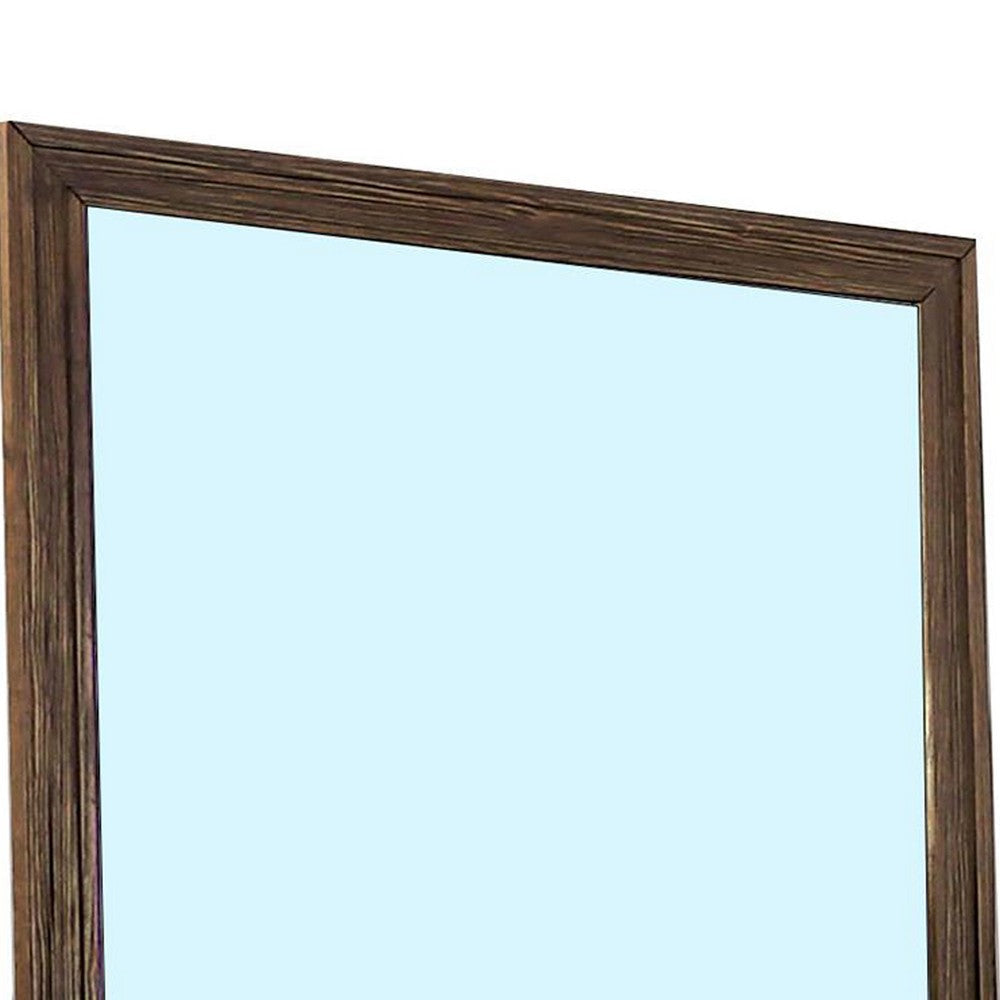 39 Inch Mirror with Rectangular Wooden Frame Brown By Casagear Home BM233765