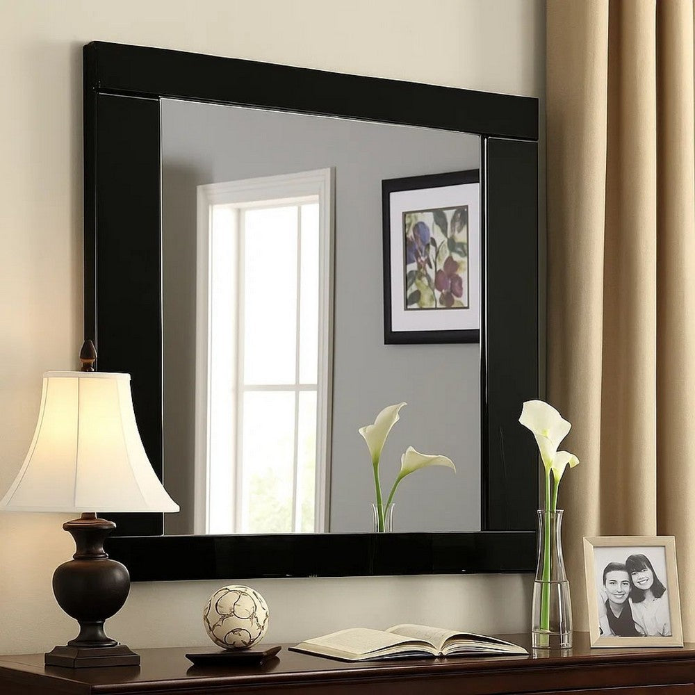Mirror | Rectangular Wood Frame | 37" | Black