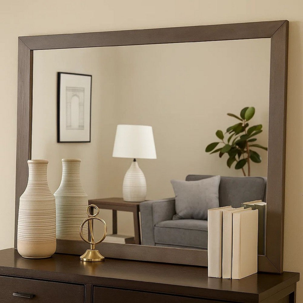 Mirror | Rectangular Wood Frame | 36" | Brown