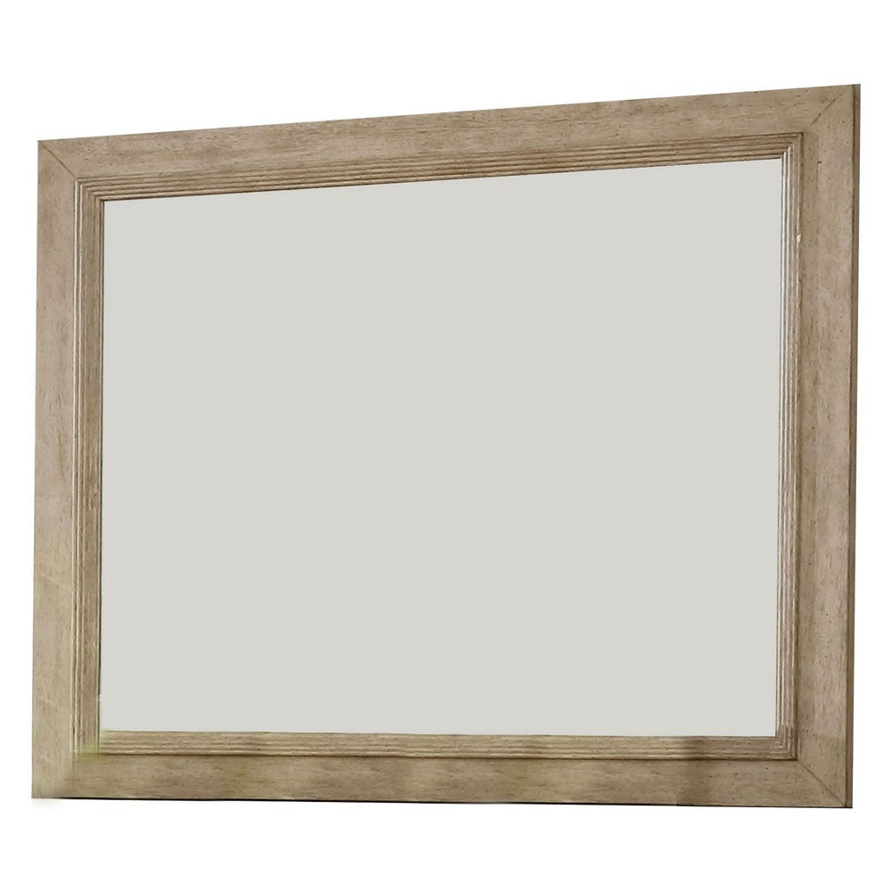 36 Inch Wooden Frame Mirror with Molded Details, Brown