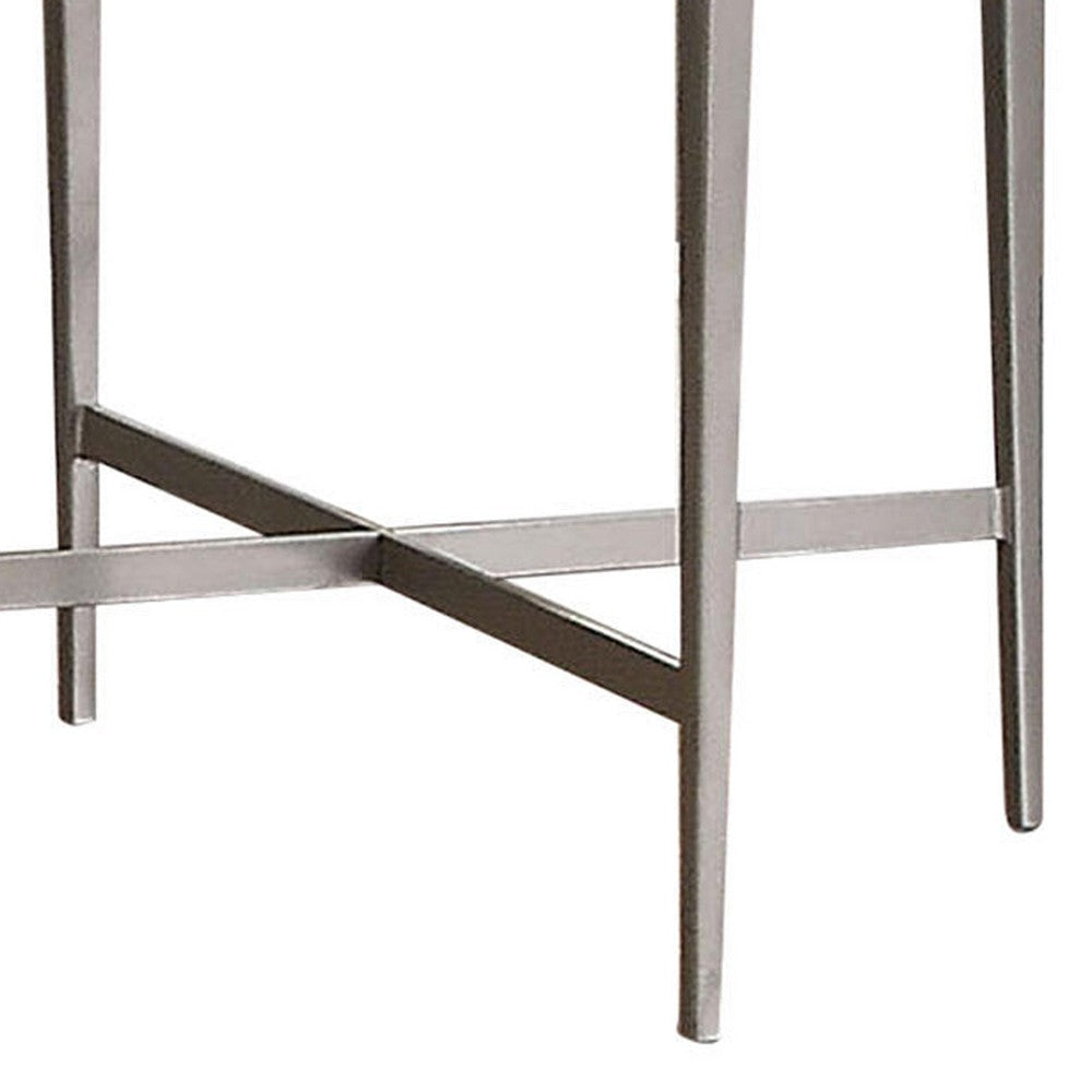 Round Glass Top Metal End Table with Sleek Tapered Legs Silver BM233781