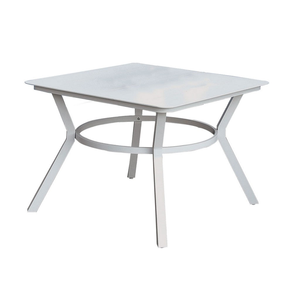 Patio Table | Plank Top Aluminum | Flared Legs | White