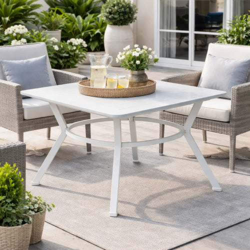 Patio Table | Plank Top Aluminum | Flared Legs | White