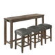 4 Piece Wooden Counter Height Table with Fabric Padded Stool, Brown