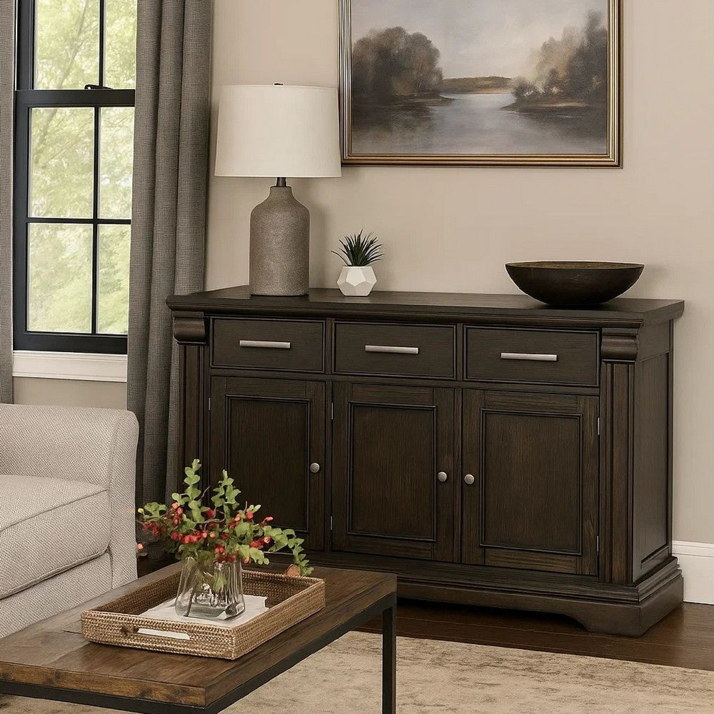 Wood Server | 60" | 3 Drawers | 3 Doors | Brown