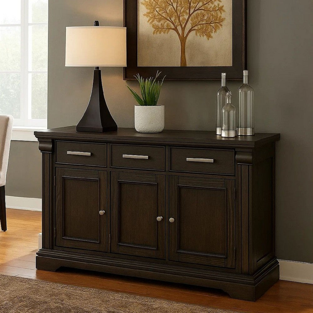 Wood Server | 60" | 3 Drawers | 3 Doors | Brown
