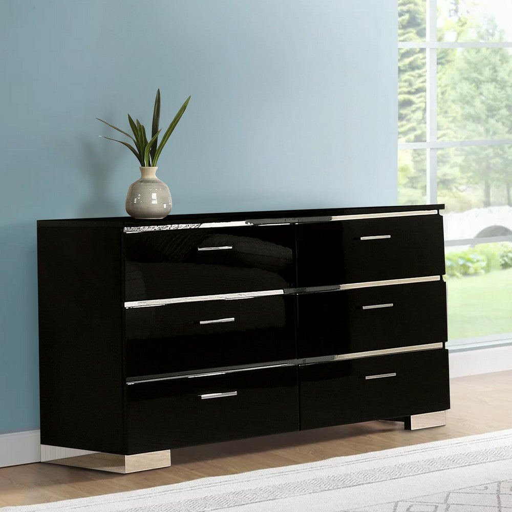 Dresser | 63" | 6 Drawers | Metal Legs | Black & Chrome