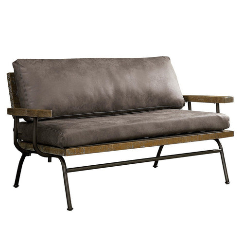 57.25 Inches Upholstered Loveseat with Metal Legs, Brown