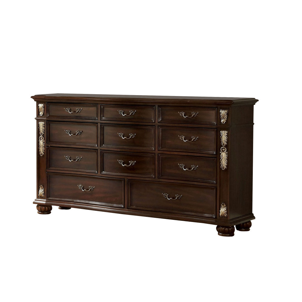 66.75 Inches 11 Drawer Dresser with Carved Details, Brown By Casagear Home