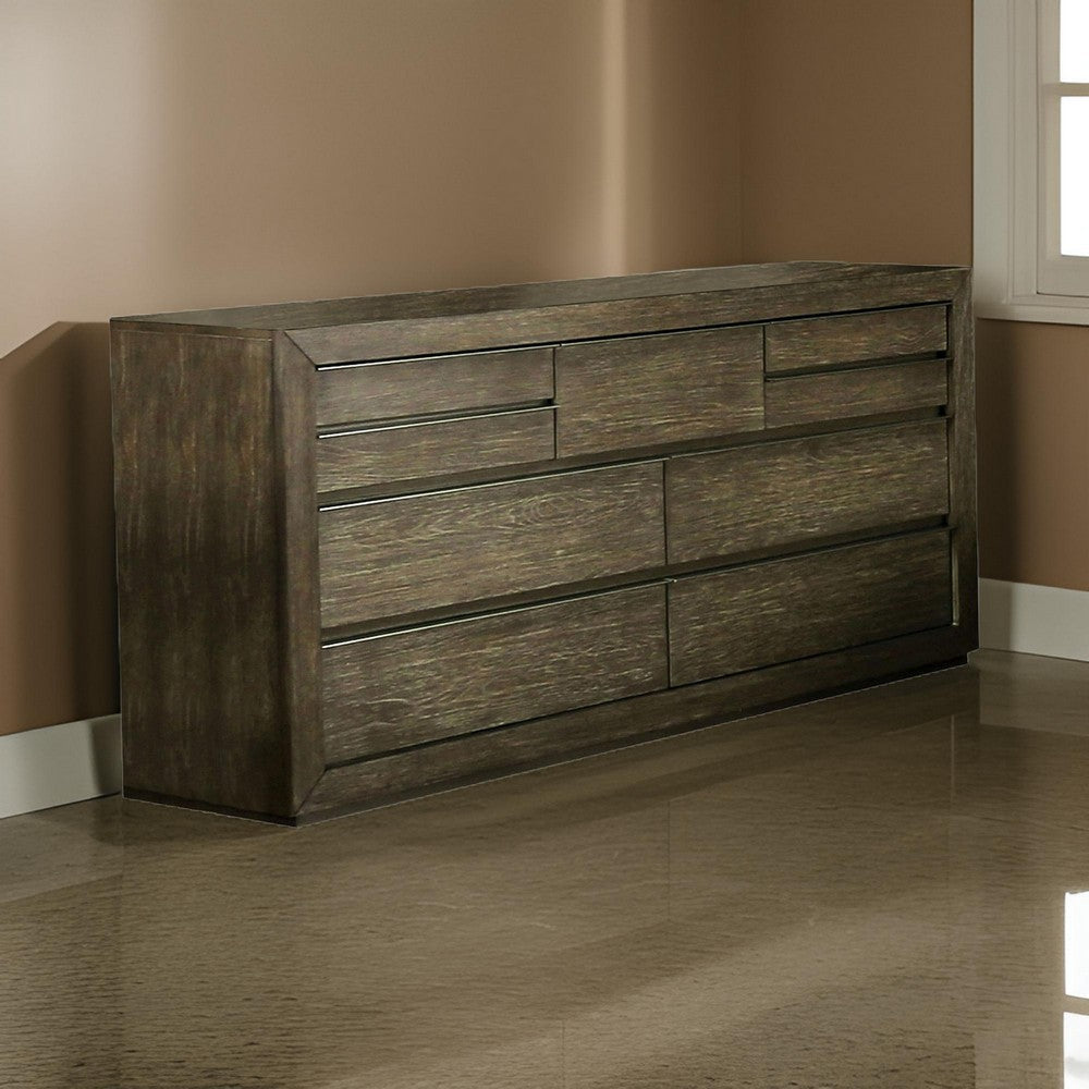 72 Inches 9 Drawer Wooden Dresser with Recessed Pulls Brown By Casagear Home BM233822