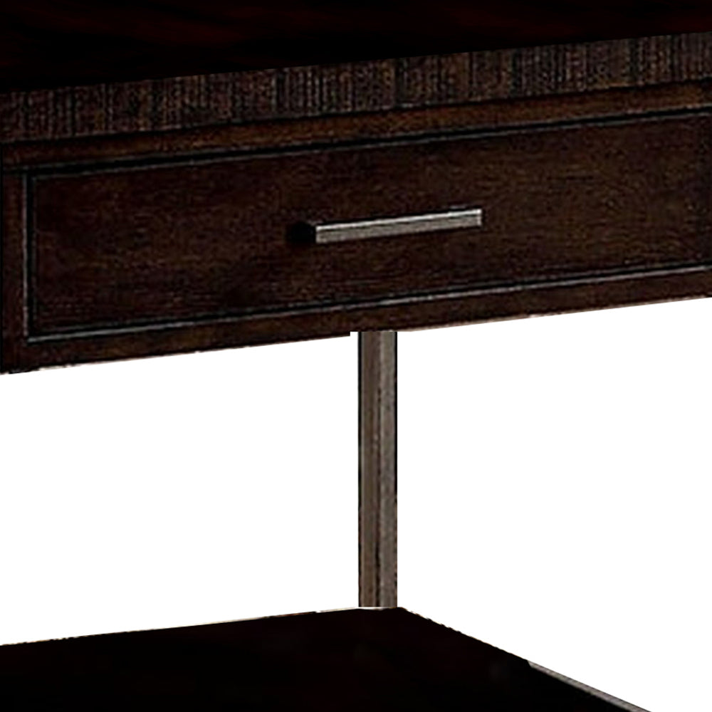 1 Drawer Wooden End Table with Metal Frame Brown By Casagear Home BM233838