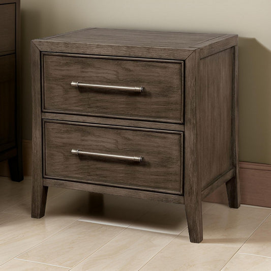2 Drawer Wooden Nightstand with Metal Bar Pulls and USB Port, Brown By Casagear Home