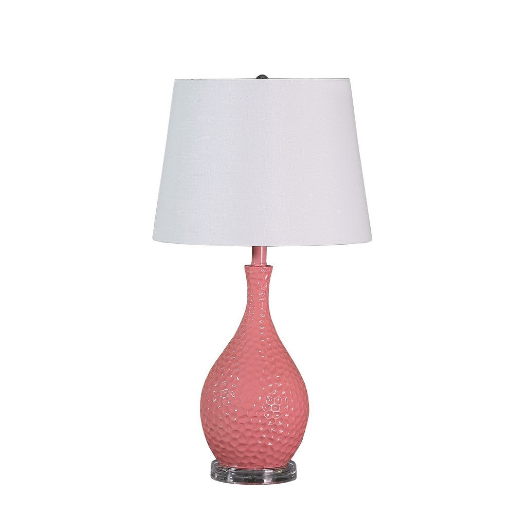 Pin Bowl Design Metal Table Lamp with Hammered Pattern, Pink By Casagear Home