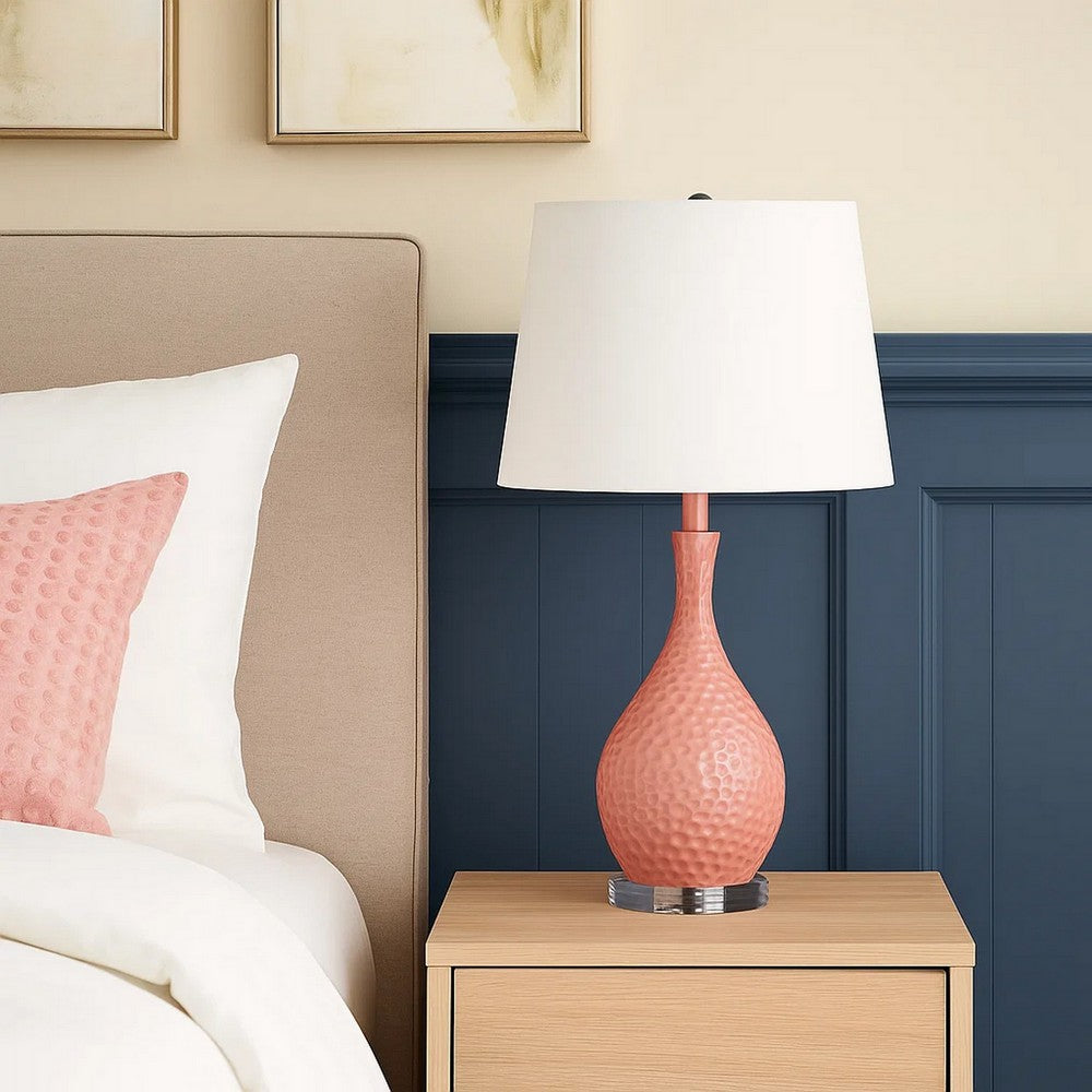 Table Lamp | Pin Bowl Design | Metal | Hammered Pattern | Pink