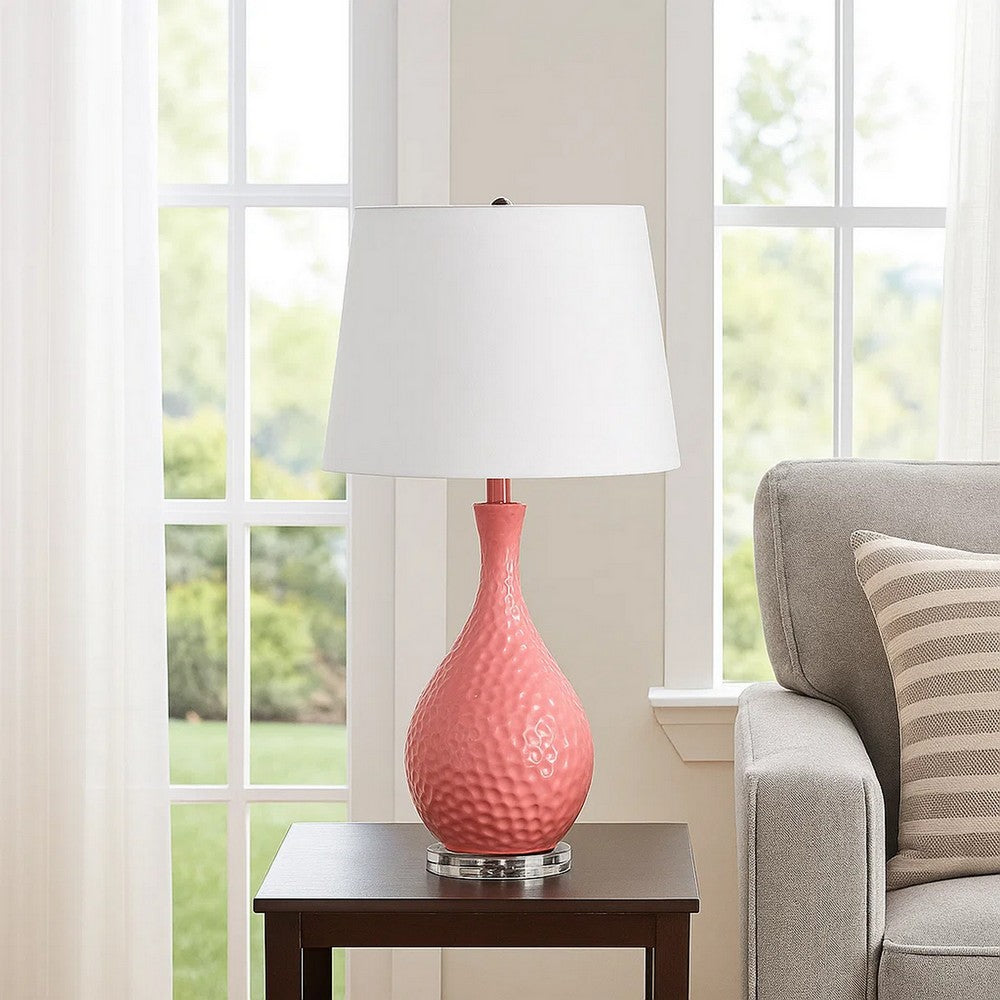 Table Lamp | Pin Bowl Design | Metal | Hammered Pattern | Pink