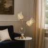 Table Lamp | Metal | Floral Trumpet Shade | Crystal Accents | Gold