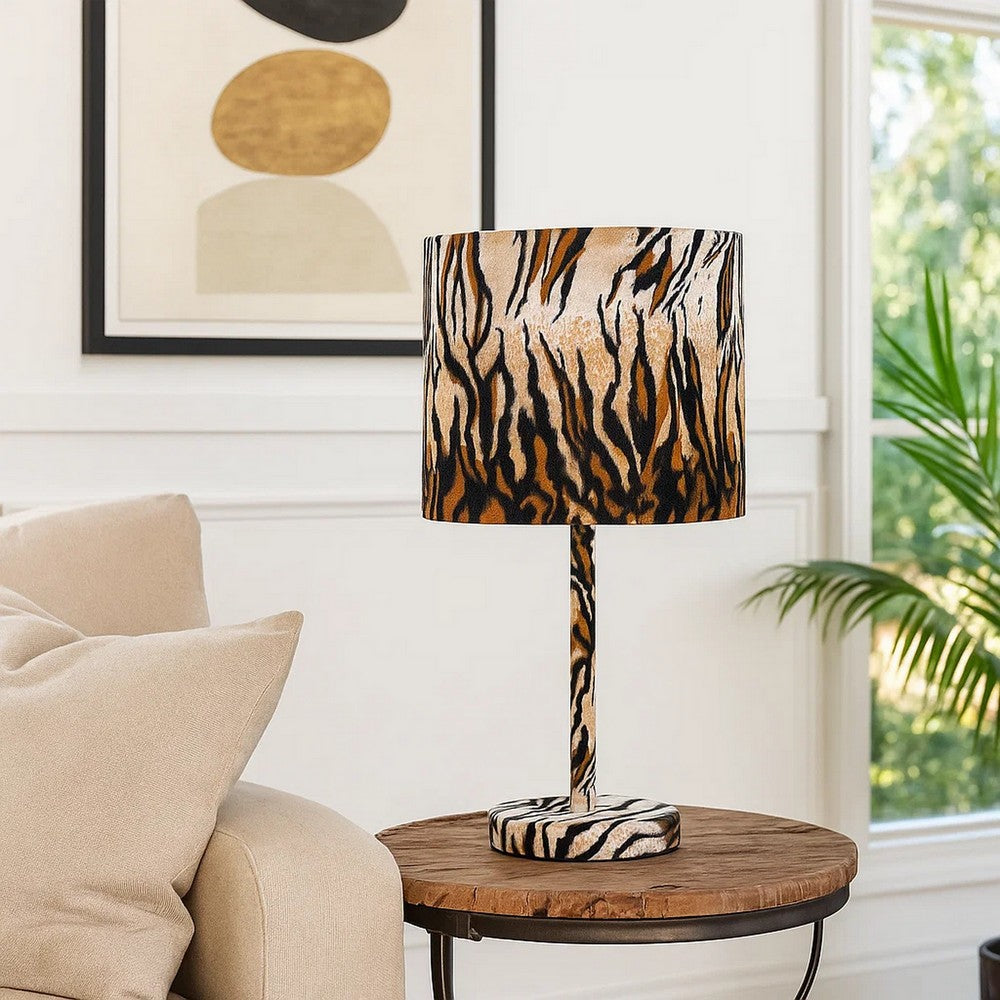 Table Lamp | Fabric Wrapped | Striped Animal Print | Brown & Black