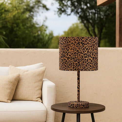Table Lamp | Fabric Wrapped | Dotted Animal Print | Brown & Black
