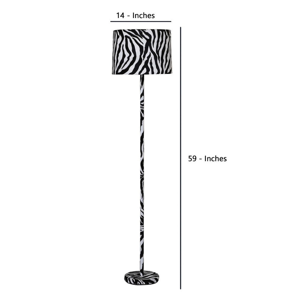 Floor Lamp | Fabric Wrapped | Animal Print | White & Black