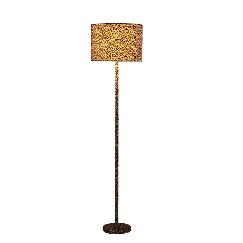 Floor Lamp | Fabric Wrapped | Dotted Animal Print | Brown & Black