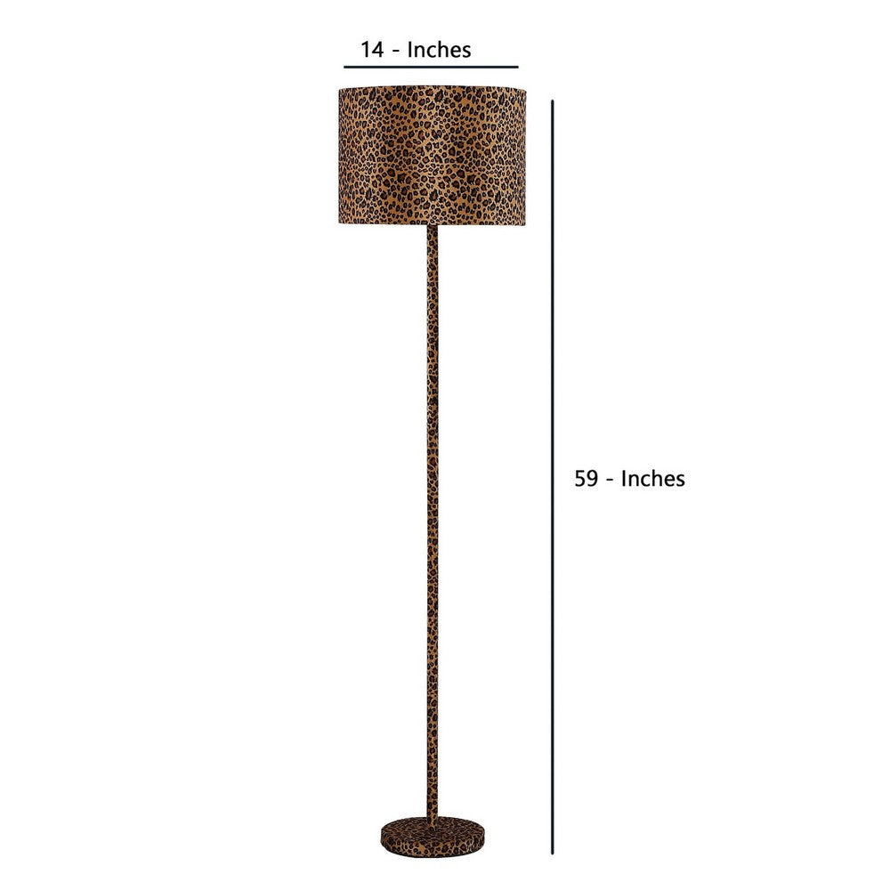 Floor Lamp | Fabric Wrapped | Dotted Animal Print | Brown & Black