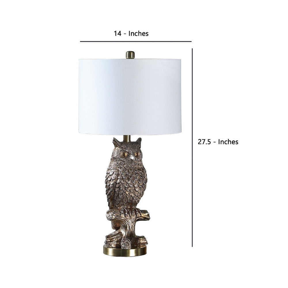 Table Lamp | Polyresin Owl Design | Round Base | Silver