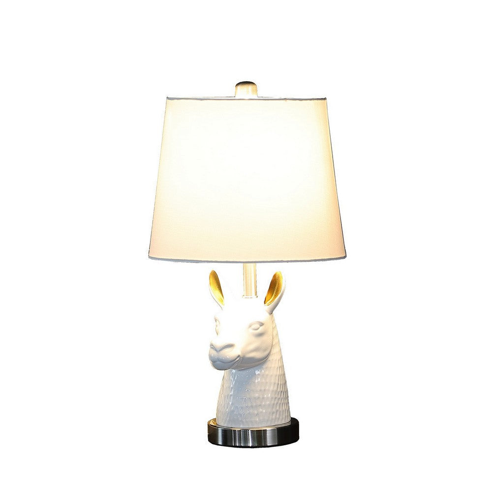 Metal Table Lamp with Llama Animal Head White By Casagear Home BM233935