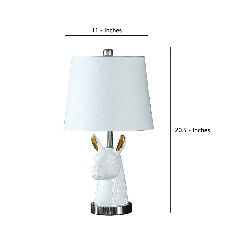 Metal Table Lamp with Llama Animal Head White By Casagear Home BM233935