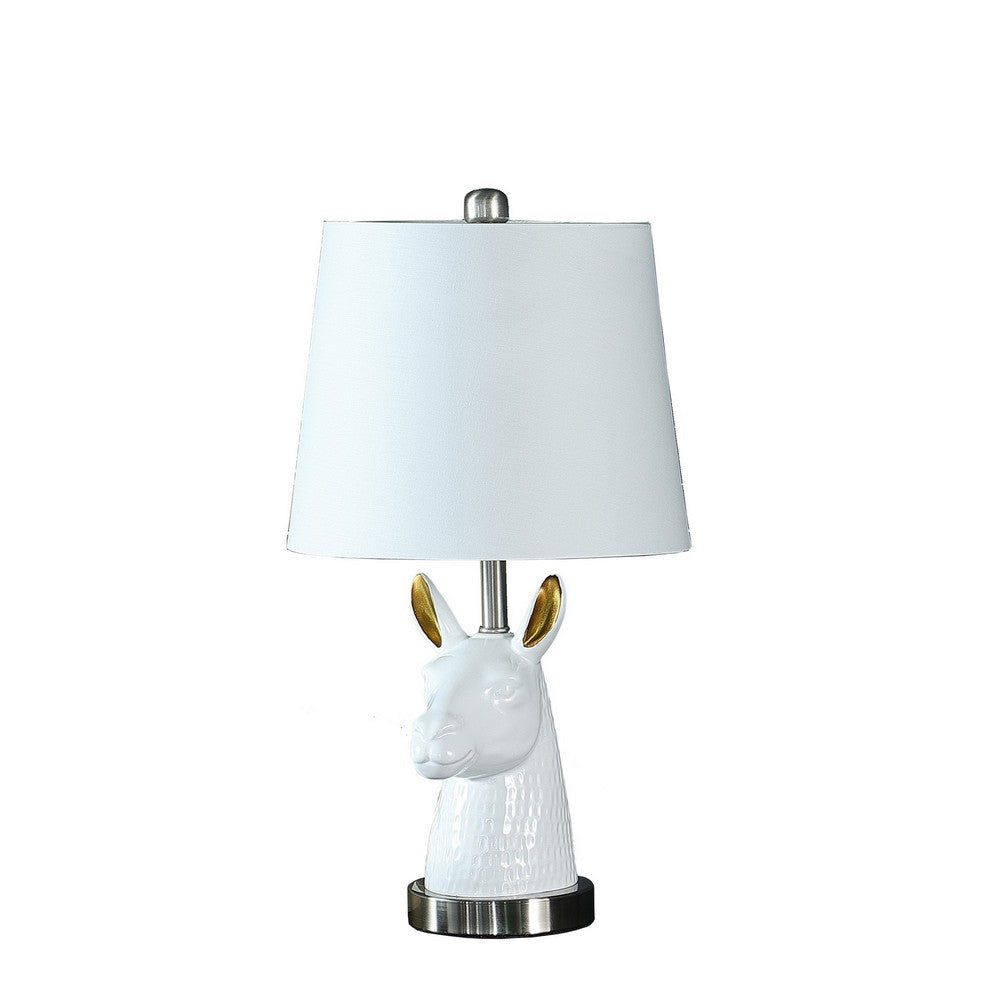 Metal Table Lamp with Llama Animal Head, White By Casagear Home