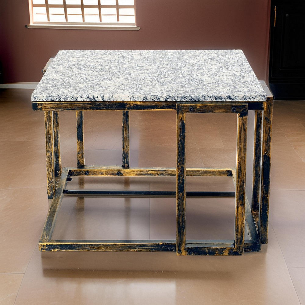 Plant Stand | 22" | Granite Top | Cast Iron Frame | Gray, Black & Gold