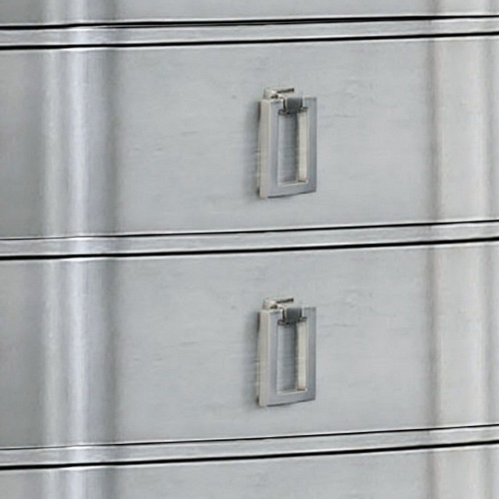 Contemporary 5 Drawer Wooden Chest with Rectangle Knobs Silver BM233967