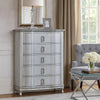 Contemporary 5 Drawer Wooden Chest with Rectangle Knobs, Silver