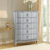 Contemporary 5 Drawer Wooden Chest with Rectangle Knobs, Silver