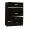 Tall Dresser Chest | 5 Drawer | High Gloss Lacquer | Bracket Feet | Black & Chrome