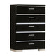 Tall Dresser Chest | 5 Drawer | High Gloss Lacquer | Bracket Feet | Black & Chrome