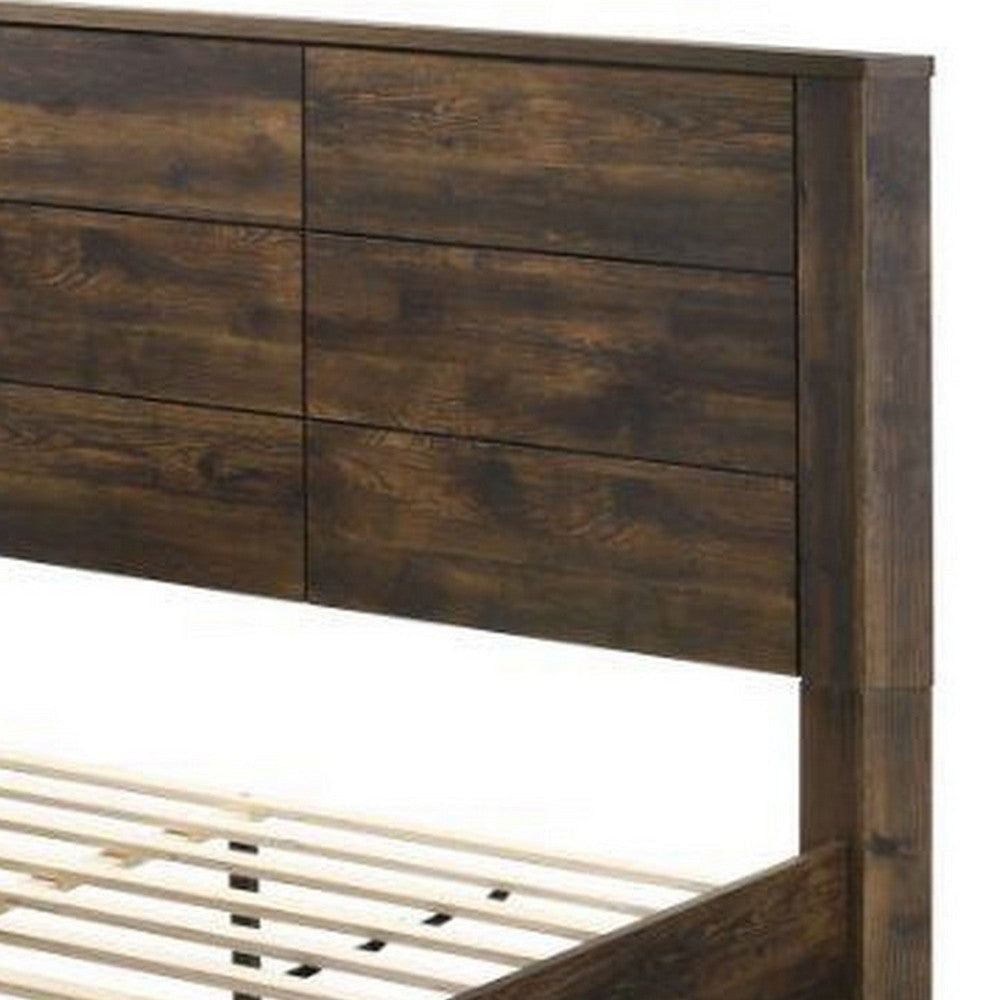 Queen Wooden Bed with Drawer Storage Rustic Walnut BM235331