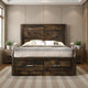 Queen Wooden Bed with Drawer Storage, Rustic Walnut