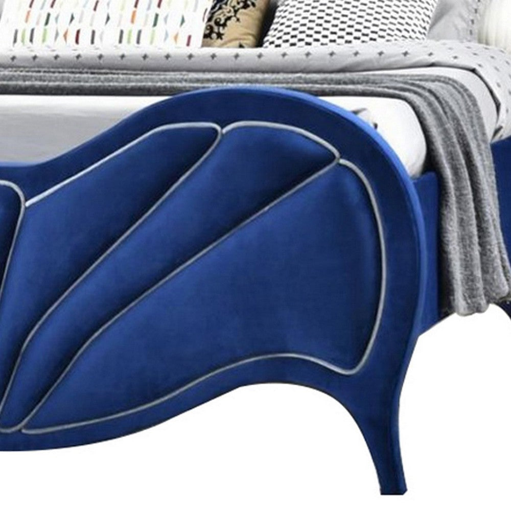 Velvet Upholstered Channel Tufted Queen Bed Blue BM235333