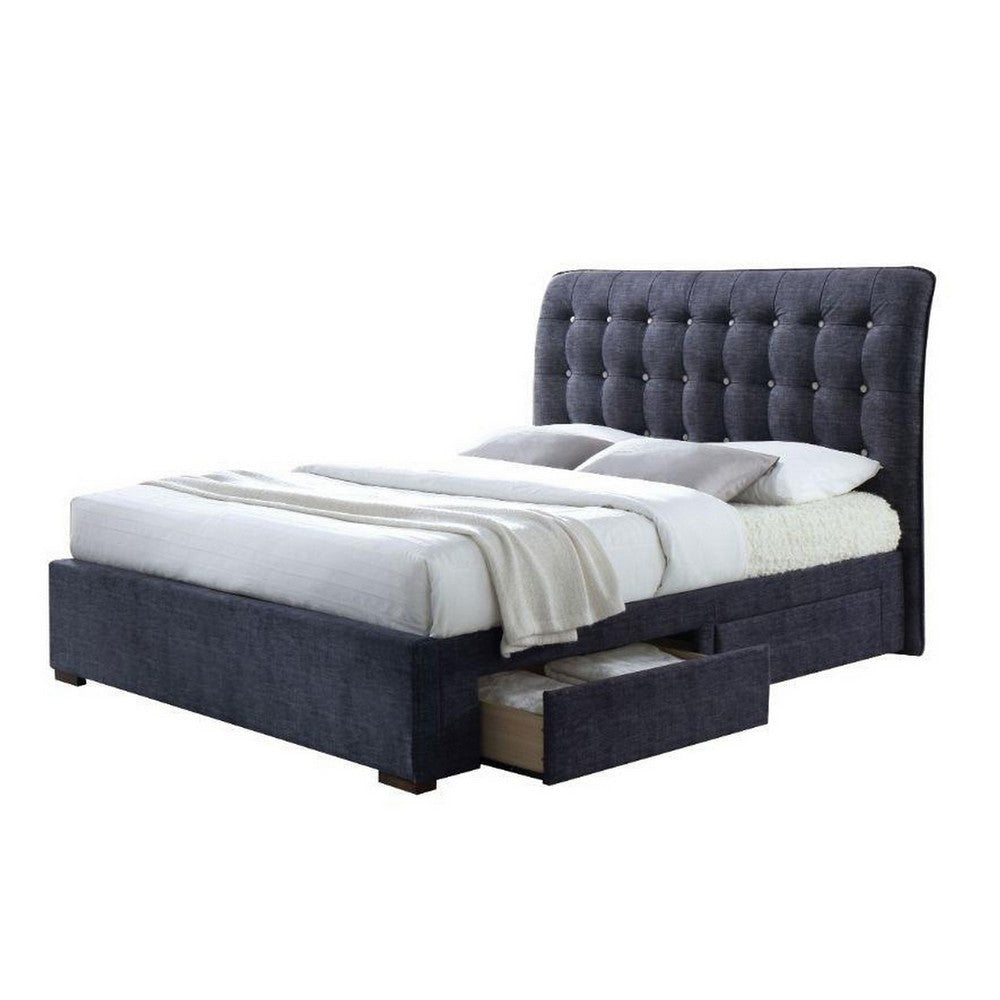 King Bed | Fabric Upholstered | Button Tufted | Eastern | Gray