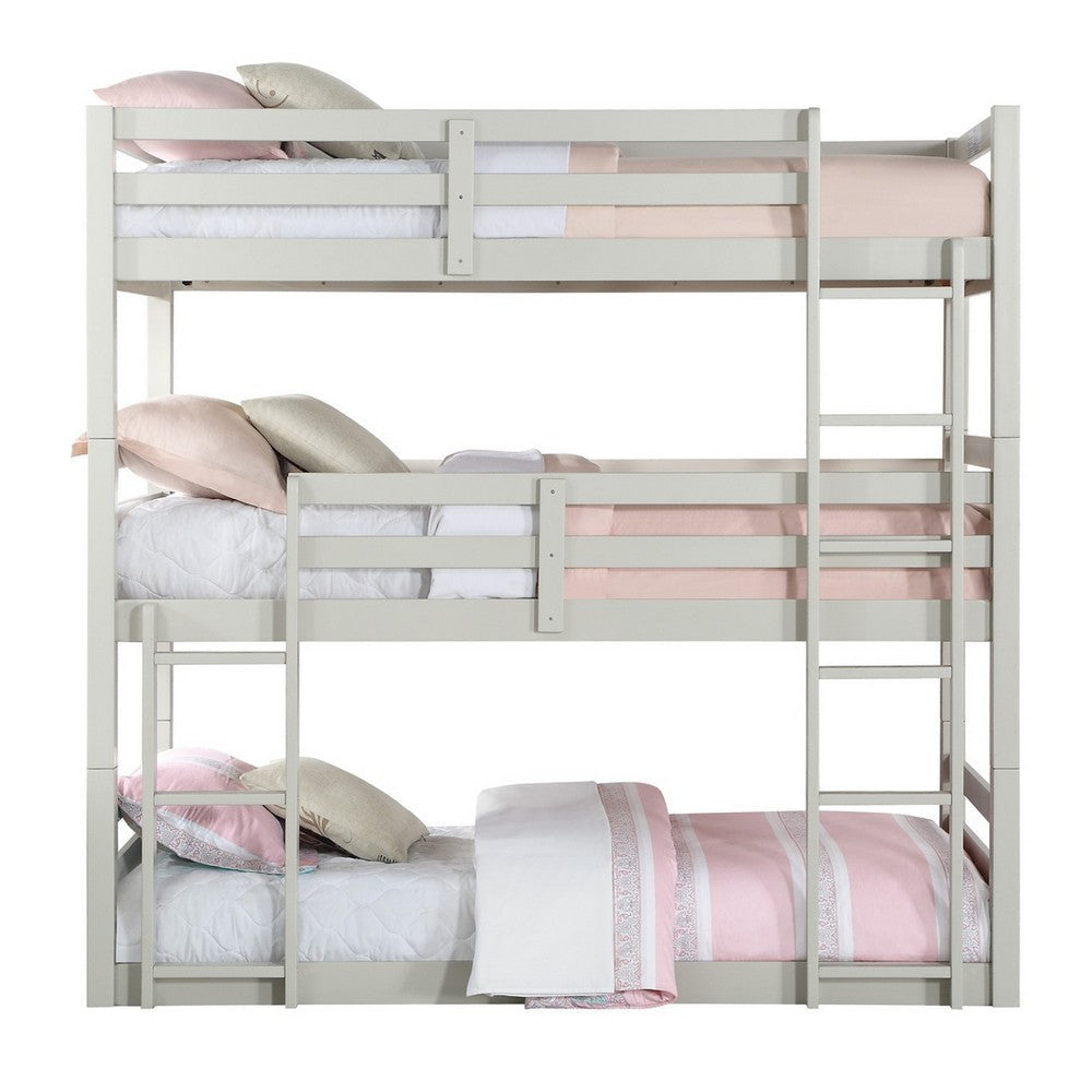 Twin Size 3 Tier Wooden Bunk Bed with Ladder White BM235357