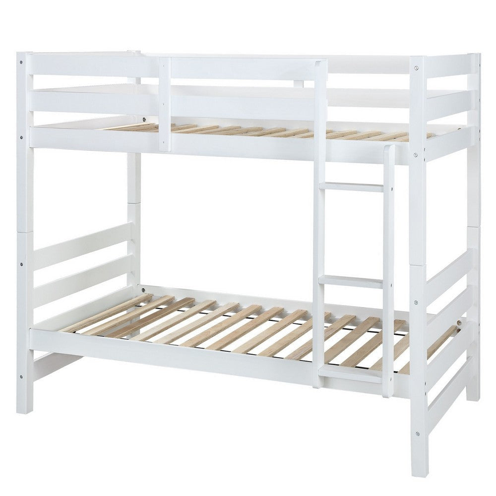 Bunk Bed | Wood Twin Over Twin | Attached Ladder | White