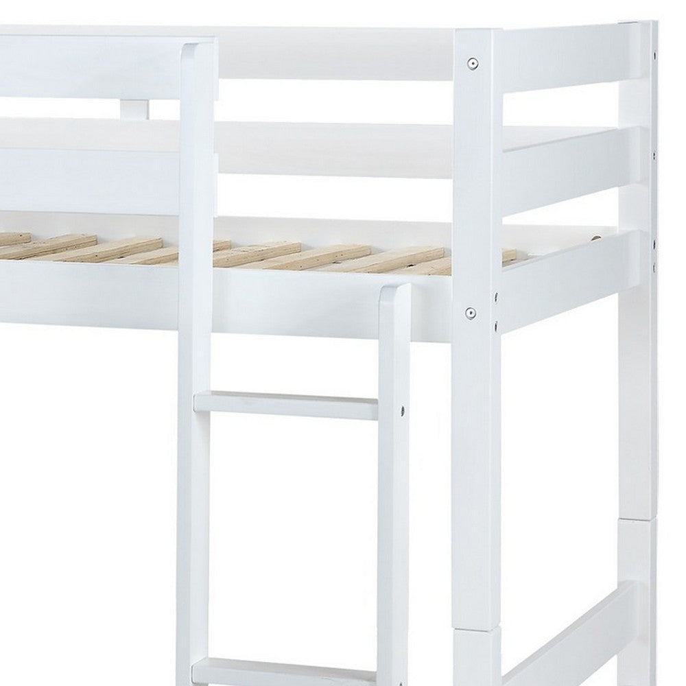 Wooden Twin Over Twin Bunk Bed with Attached Ladder White By Casagear Home BM235360