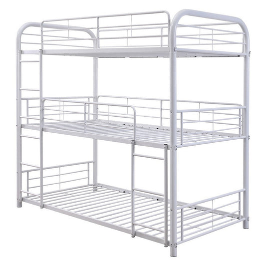 3 Tier Industrial Style Full Size Metal Bunk Bed, White By Casagear Home