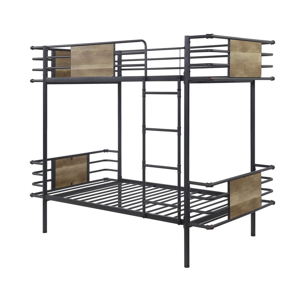 Metal Twin Over Twin Bunk Bed with Attached Ladder, Black