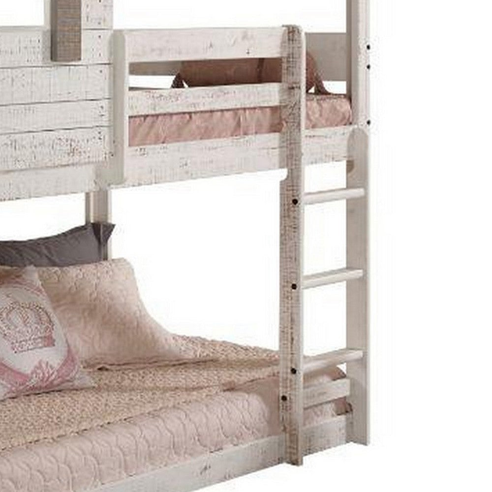 Wooden Twin Bunk Bed with House Design White and Brown By Casagear Home BM235364