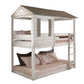 Wooden Twin Bunk Bed with House Design, White and Brown By Casagear Home